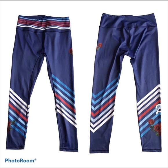 Peloton x Poprageous Pop Active Womens Leggings Size Large L Lines Stripes Rose - Picture 4 of 7